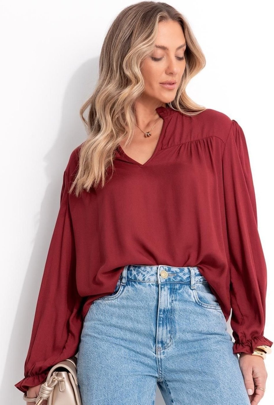 Imagem principal Blusa Em Viscose Plana Burgundy Quintess vermelho Quintess vermelho
