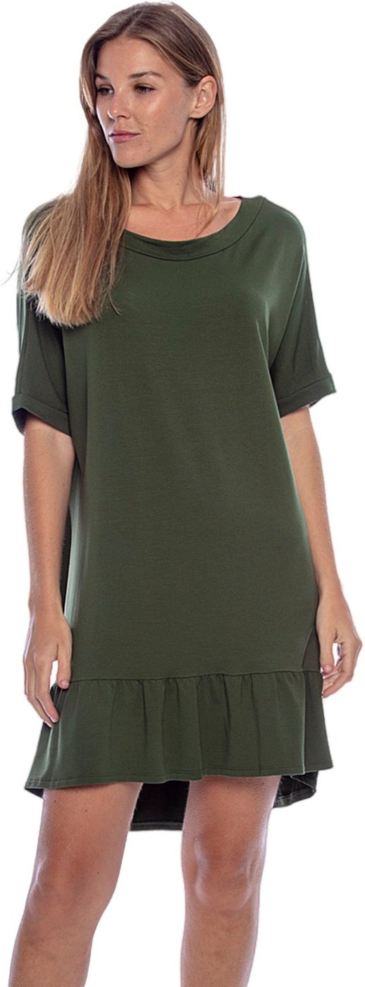 Vestido Curto Amplo Babados Amazonia Vital Musgo