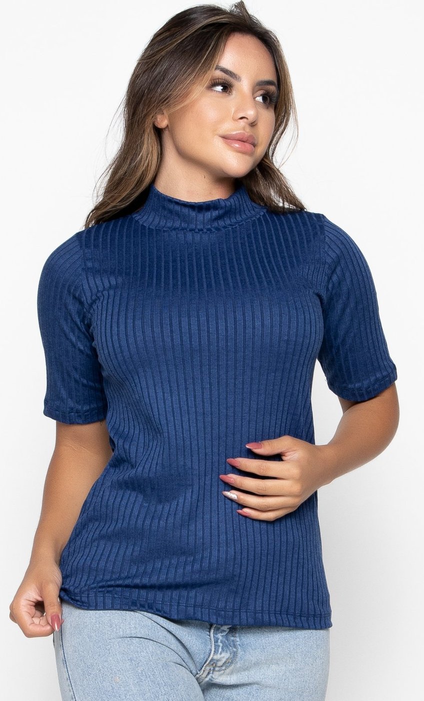 Imagem principal Blusa Canelada Cacharrel Gola Alta Manga Curta T-shirt Feminina 300 BRAVAA STORE azul BRAVAA STORE azul