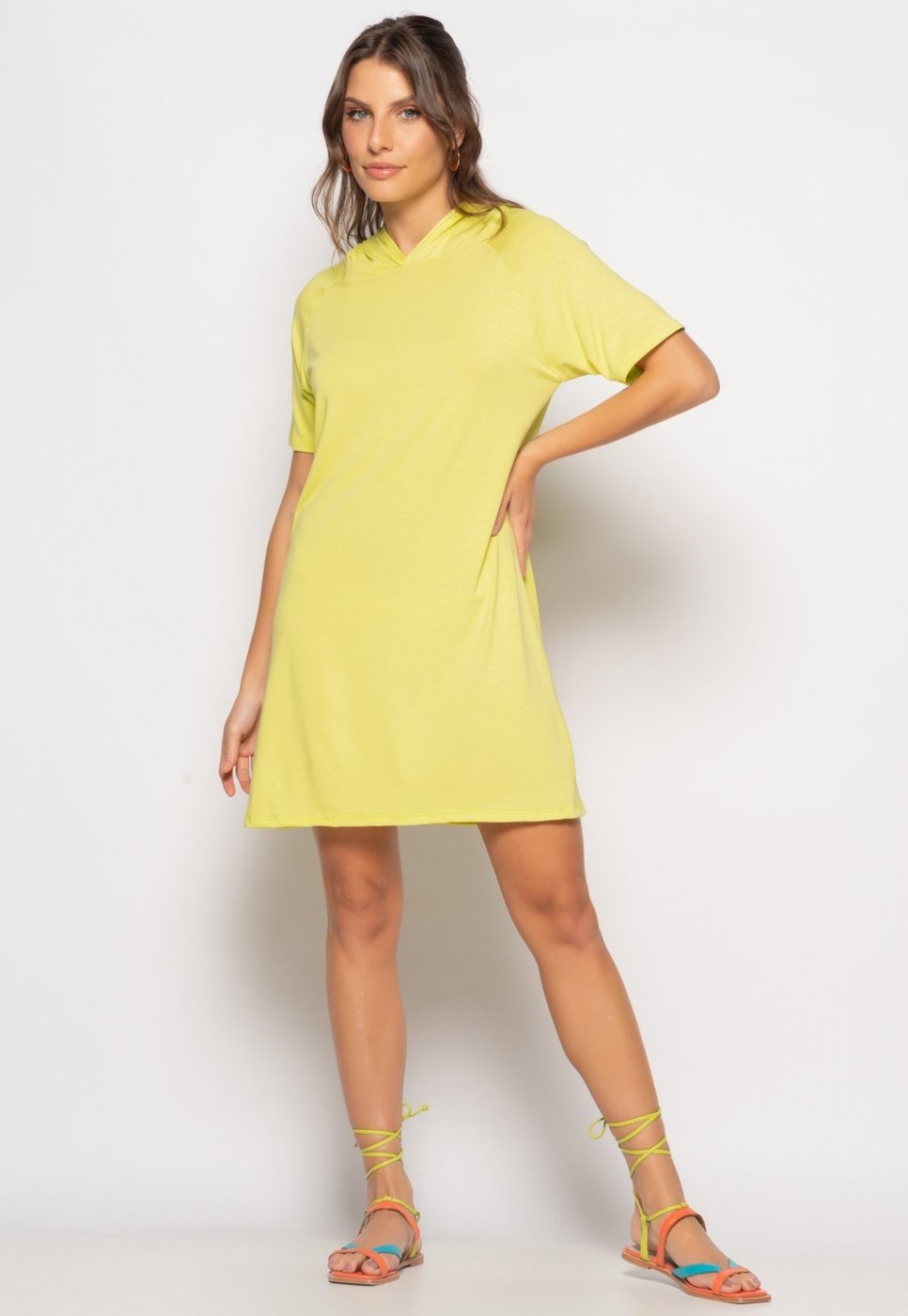 Vestido Curto Com Capuz Malha Salvatore Limão