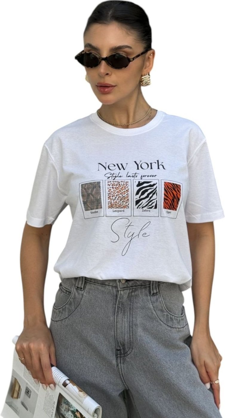 Camiseta Cianitas Branca Estampa New York Style