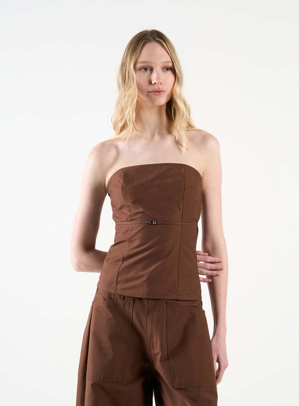 Imagem principal Blusa Slim Tomara que Caia com Lastex Colcci CLC Truffle marrom Colcci CLC marrom