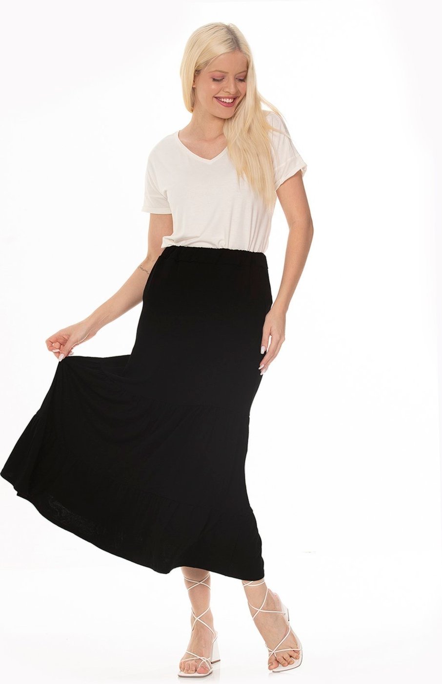 Imagem principal Saia Midi Malha Babados Zipituka 975 preto preto