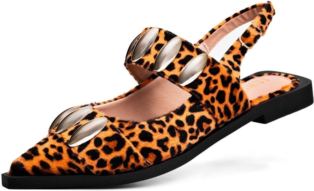 Imagem principal Sapatilha Feminina Lumiss Slingback Bico Fino Confortável Tachas onça onça