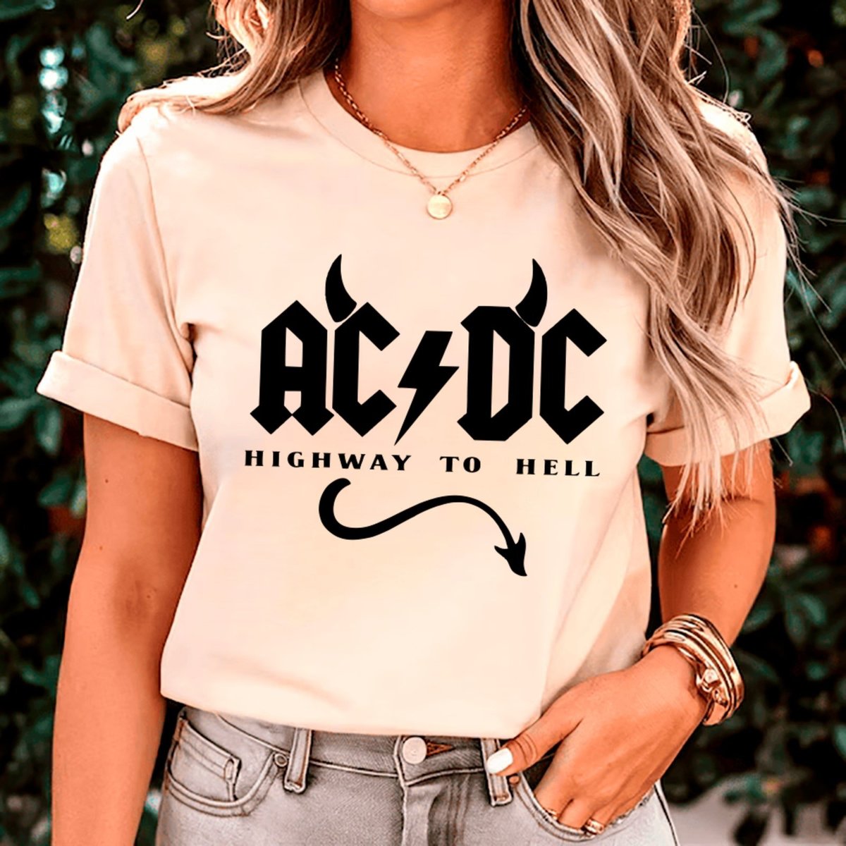 Imagem principal Camiseta Ousy Básica AC DC Ícone do Rock Highway To Hell Unissex Off White off-white white ousy off-white white