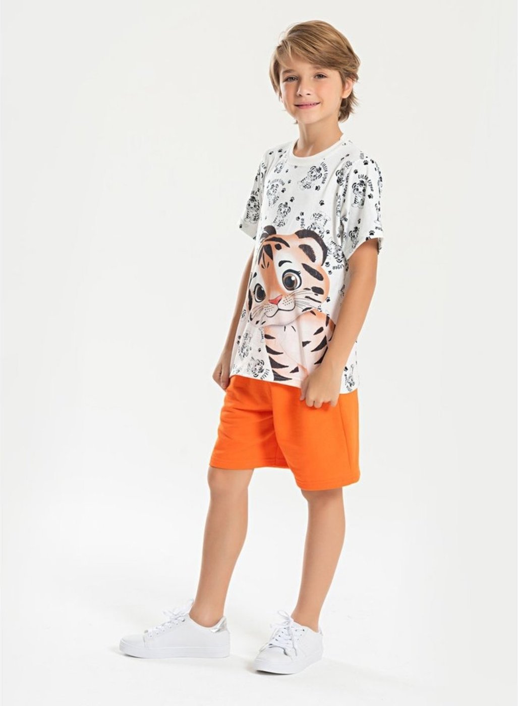 Imagem principal Infantil - Conjunto Verão Menino Natural Camiseta e Bermuda Pequeno Tigre Molekada bege natural Molekada bege natural