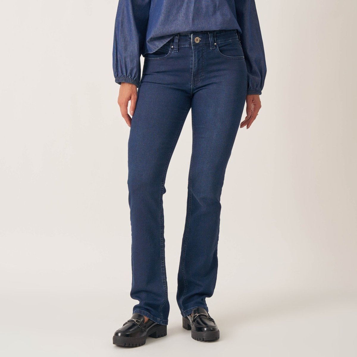 Calça Confort Reta Cintura Alta Cós Revel Listras