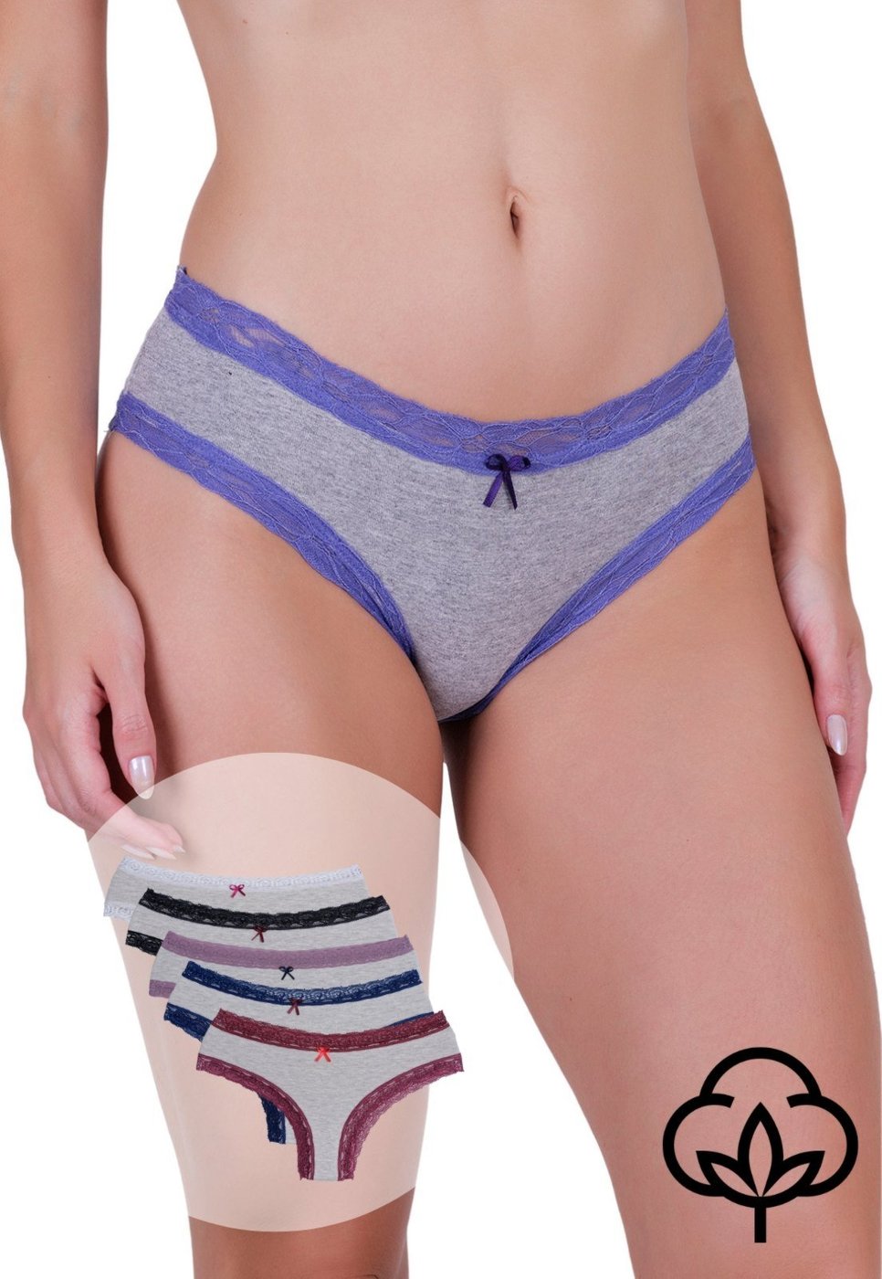 Imagem principal Kit 5 Calcinhas Femininas Algodão Boneca Renda Drapeado Concept Lingerie multicolorido Concept Lingerie multicolorido