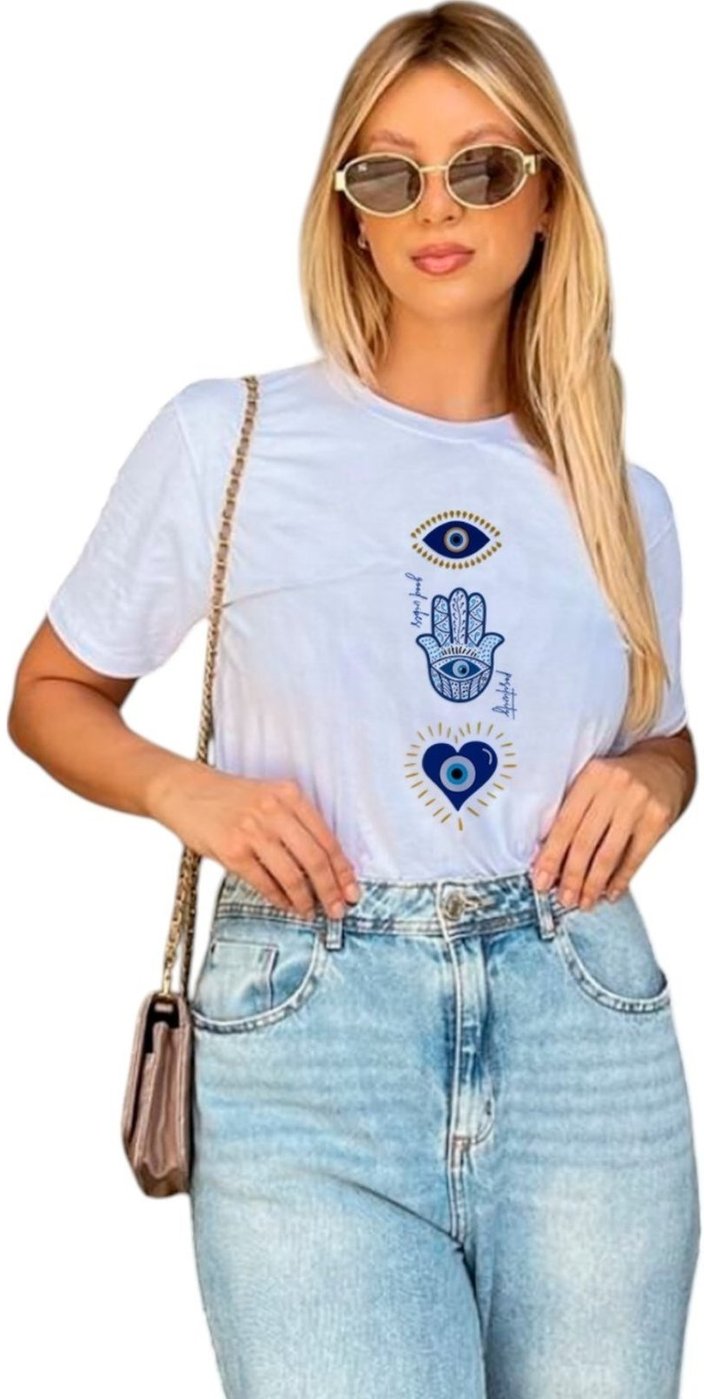 Camiseta Feminina Cianitas Branca Estampa Olho Grego