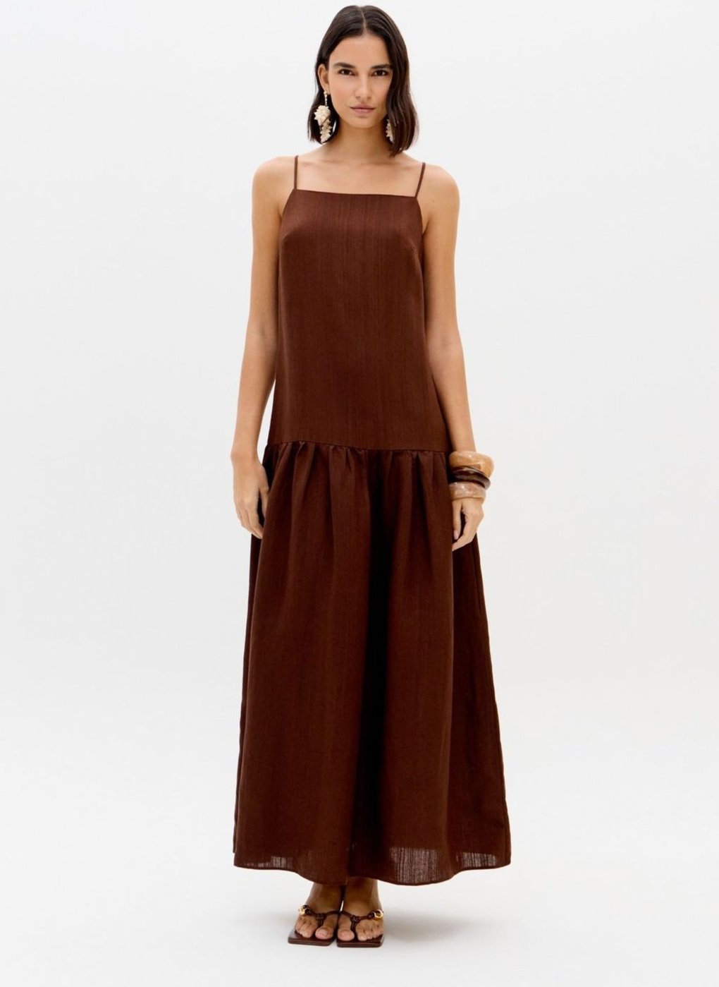 Vestido Longo De Alças Com Linho