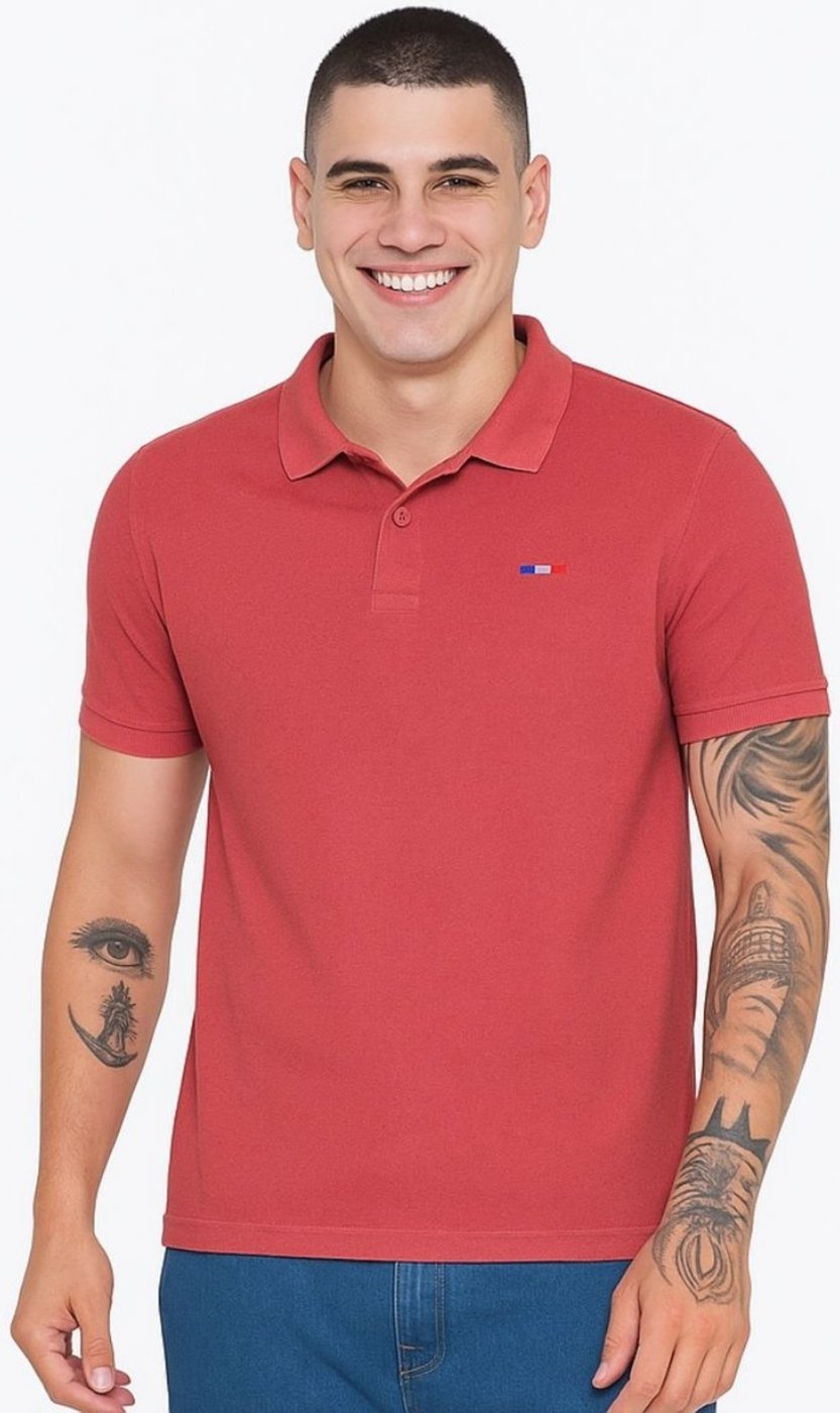 Imagem principal Camisa Polo Masculina Básica Industrie Piquet no Estilo Tommy Bordado França coral Industrie coral