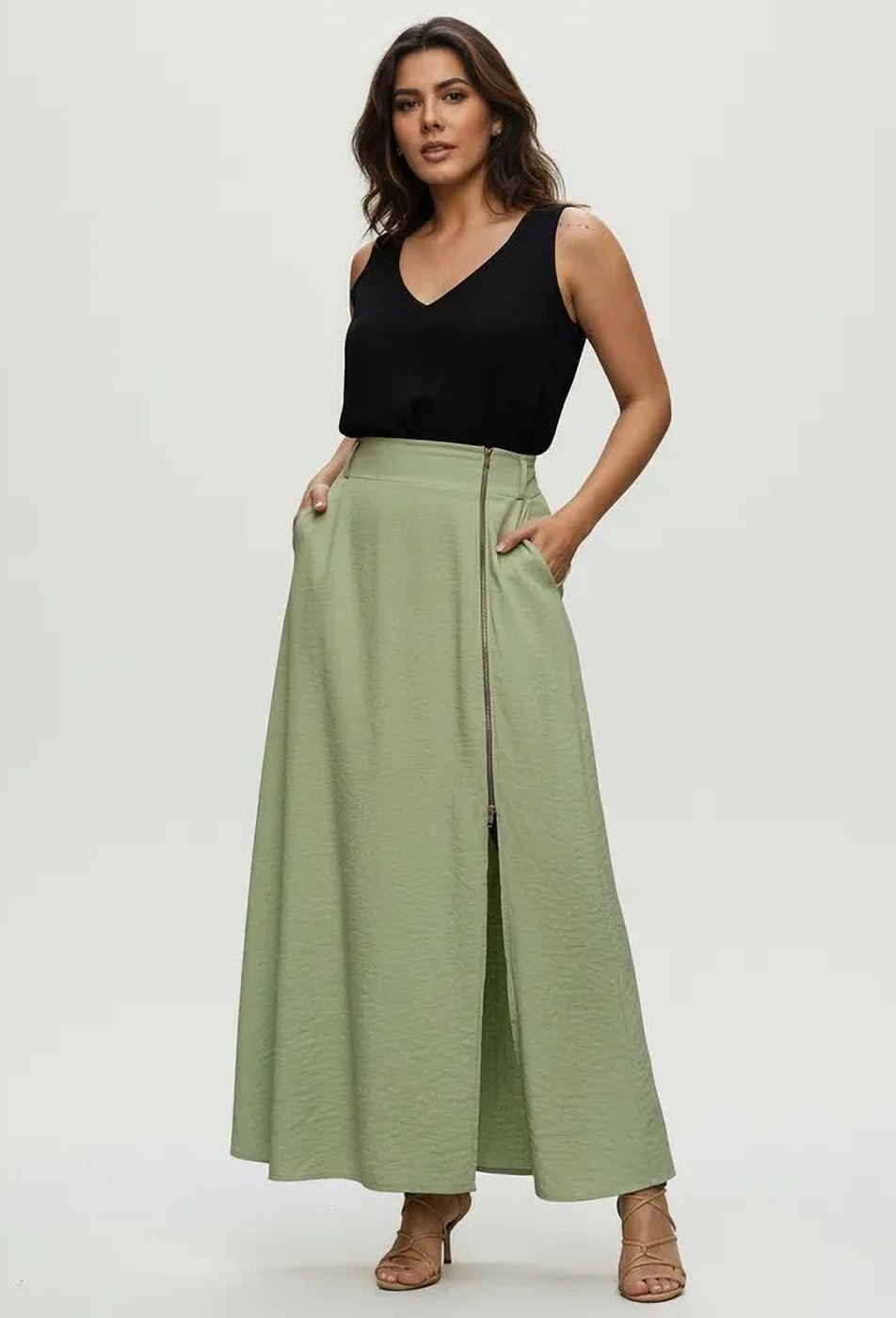 Saia Cabanafree Midi com Zíper Menta