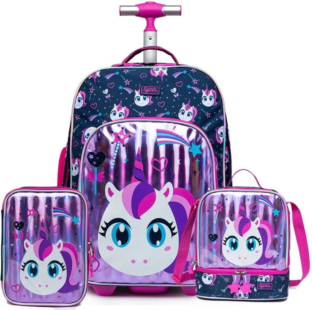 Infantil - Kit Mochila + Estojo + Carrinho Unicórnio Sweet Garden