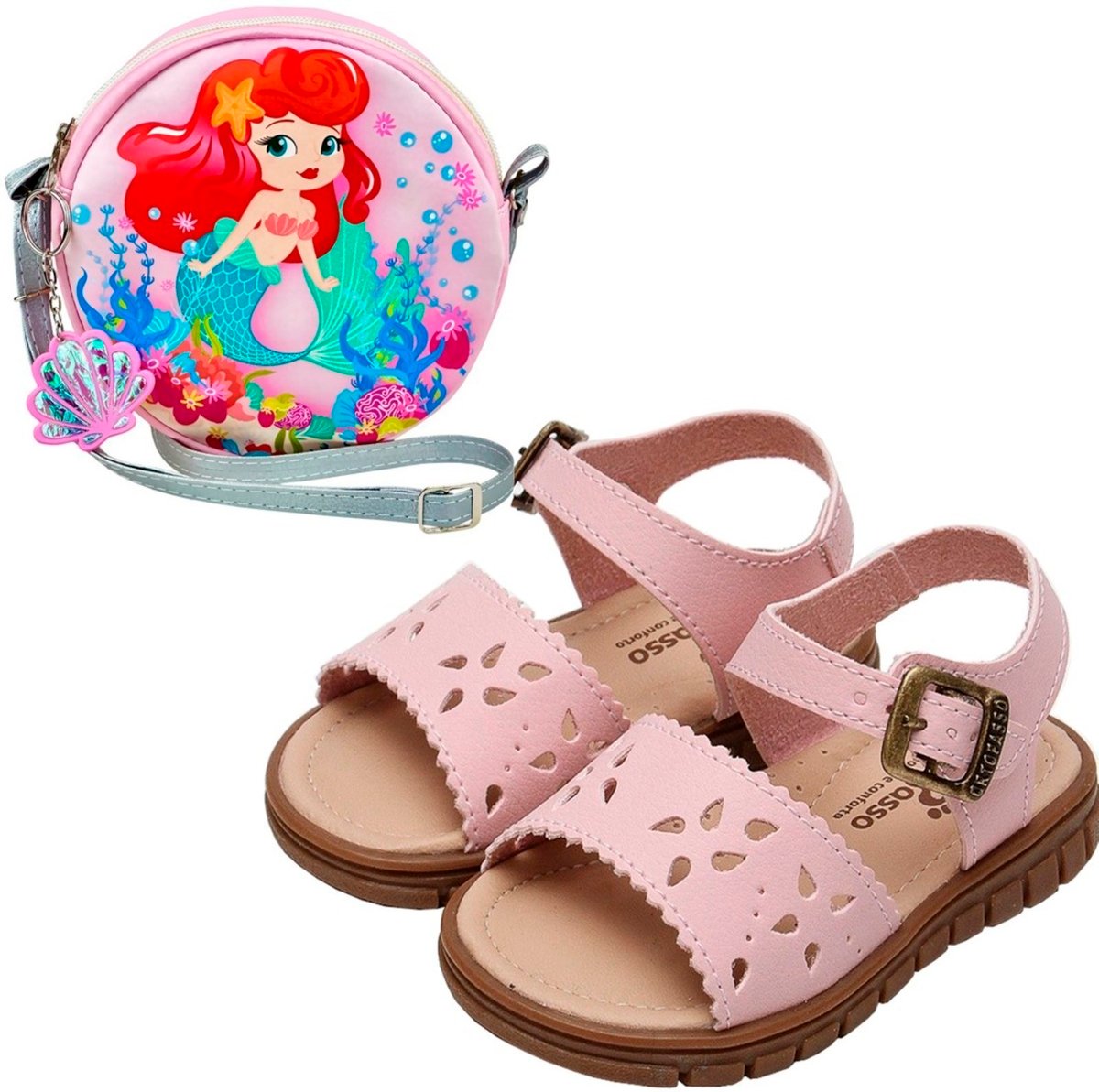 Infantil - KIT Sandália Anatômica Menina + Bolsinha Sereia