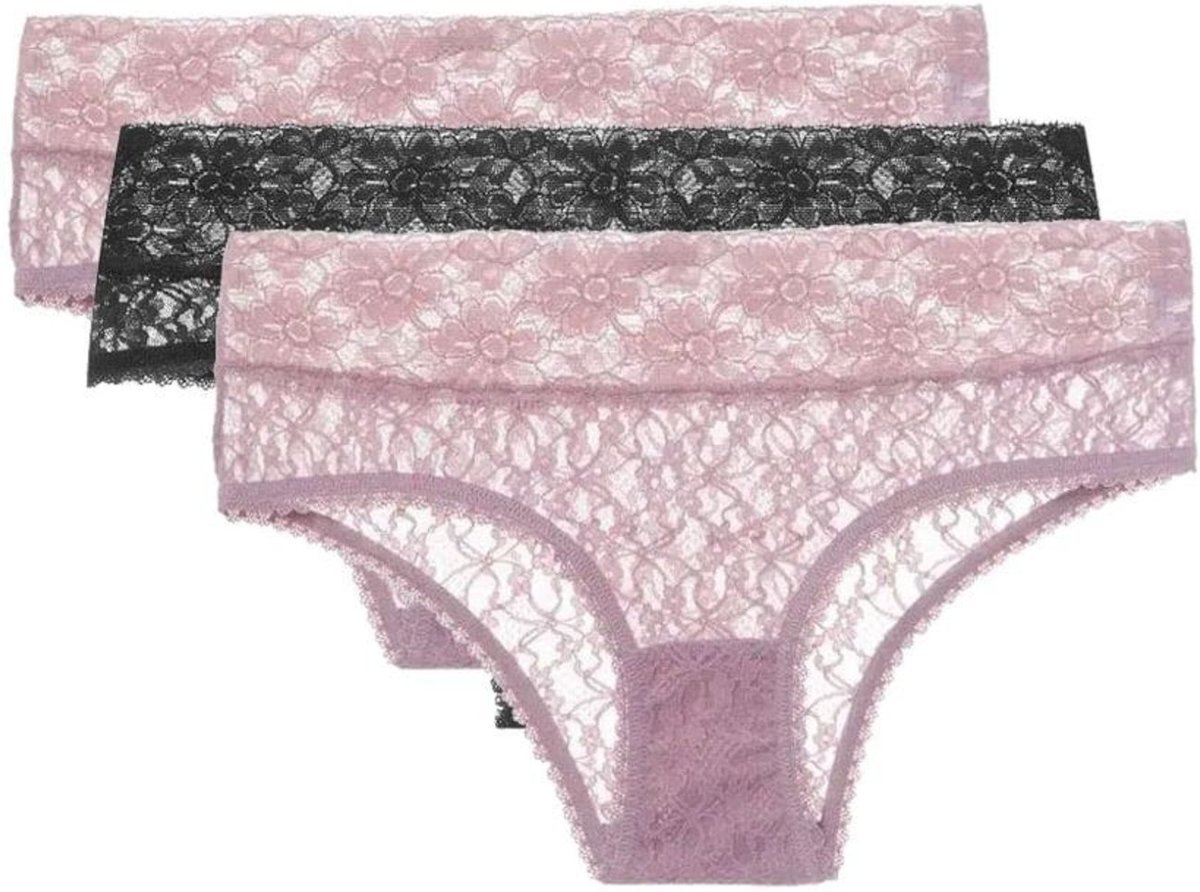 Kit 3 Calcinhas Caleçon Sweet Lace Preto e Quail