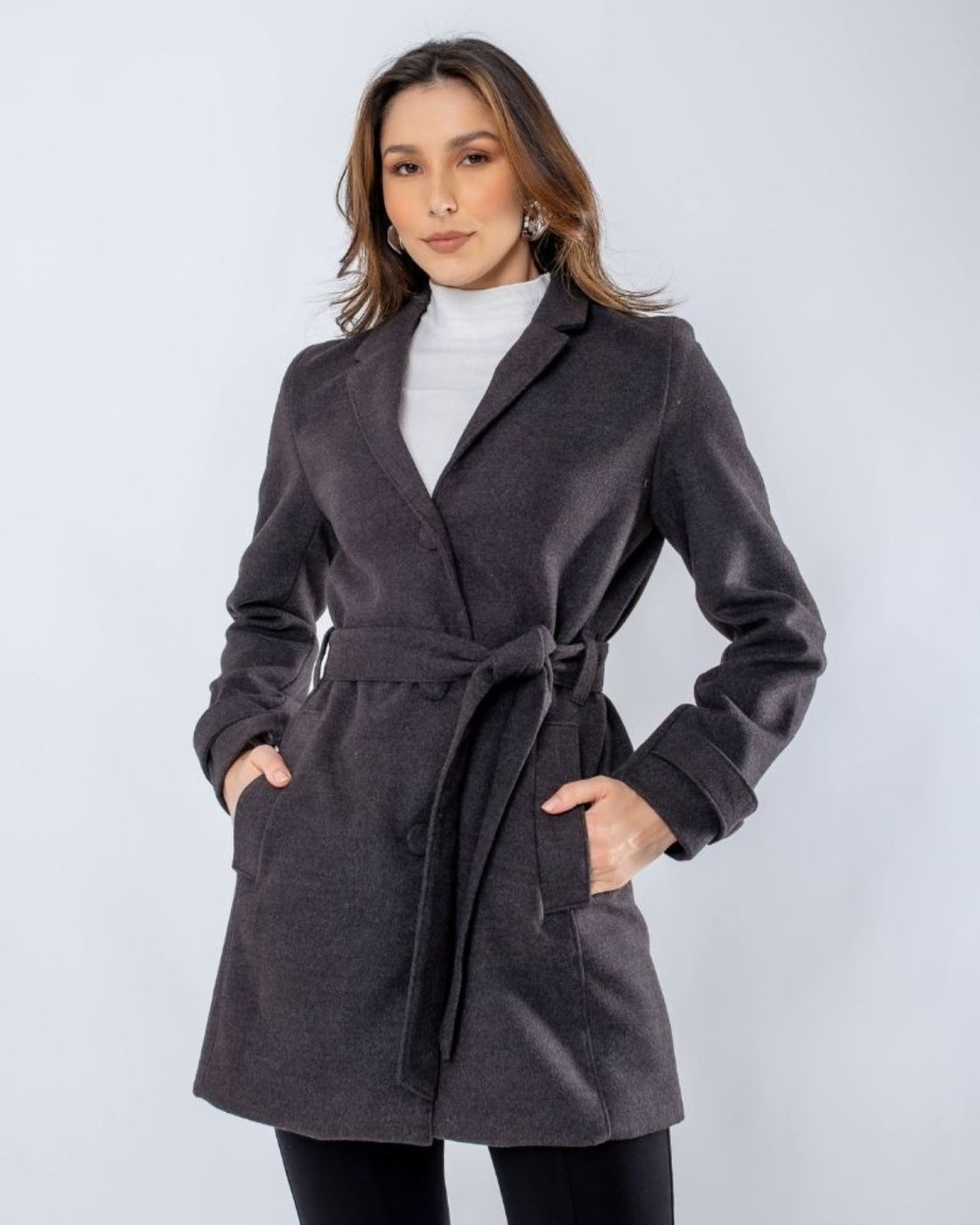 Imagem principal Casaco Longo de Lã Batida Elsa Chumbo POLLEN cinza POLLEN cinza