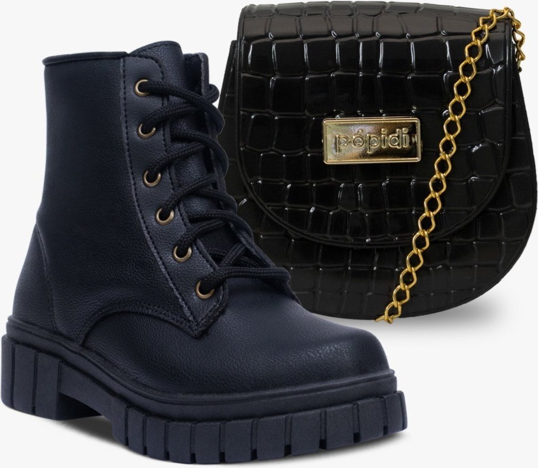 Imagem principal Infantil - Kit Bolsa e Bota Coturno Feminino Pópidi preto Pópidí preto