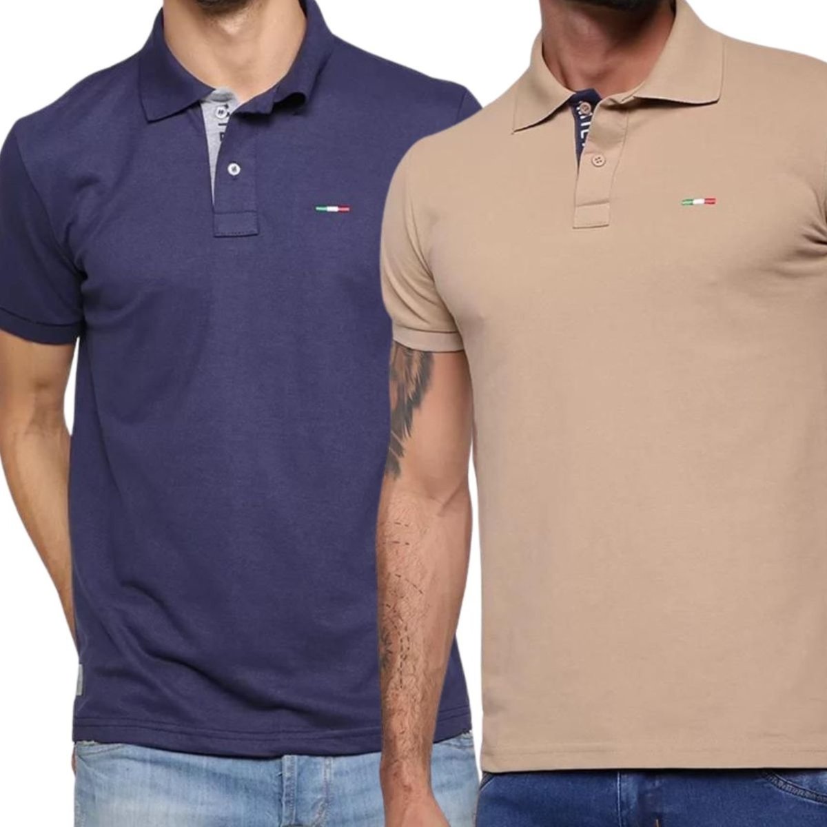 Imagem principal Kit 2 Polos Masculina Básicas Industrie Piquet no Estilo Tommy Bordado Itália Marinho Bege multicolorido Industrie multicolorido