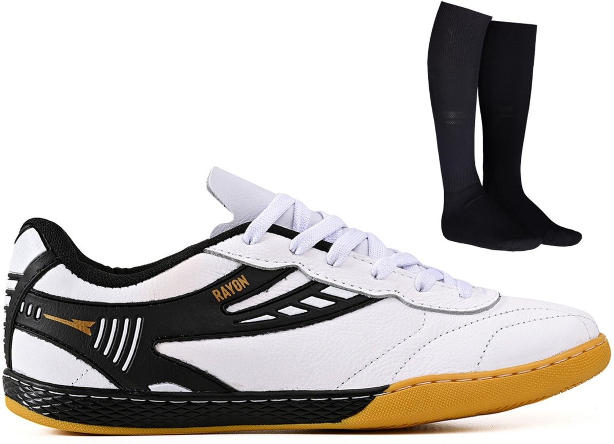Imagem principal Chuteira Futsal Profissional Masculina em Couro Futebol de Salao Quadra + Meião CALCADOS LGHT LIGHT branco CALCADOS LGHT LIGHT branco