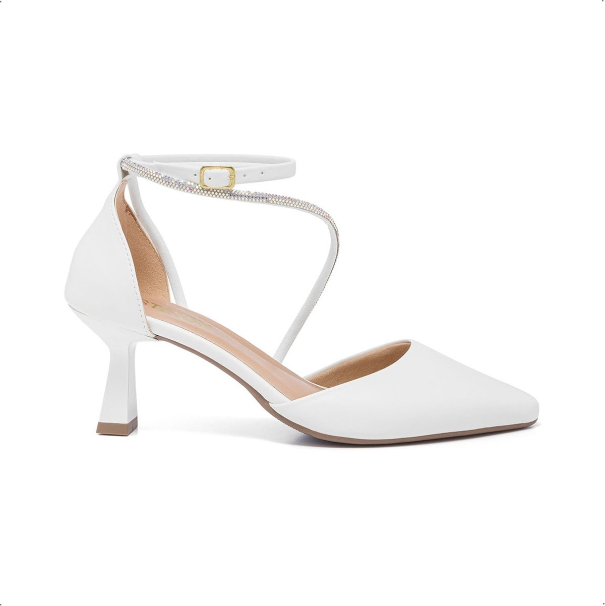 Scarpin Feminino Stessy Salto Taça Bico Fino Elegante Strass Luxo
