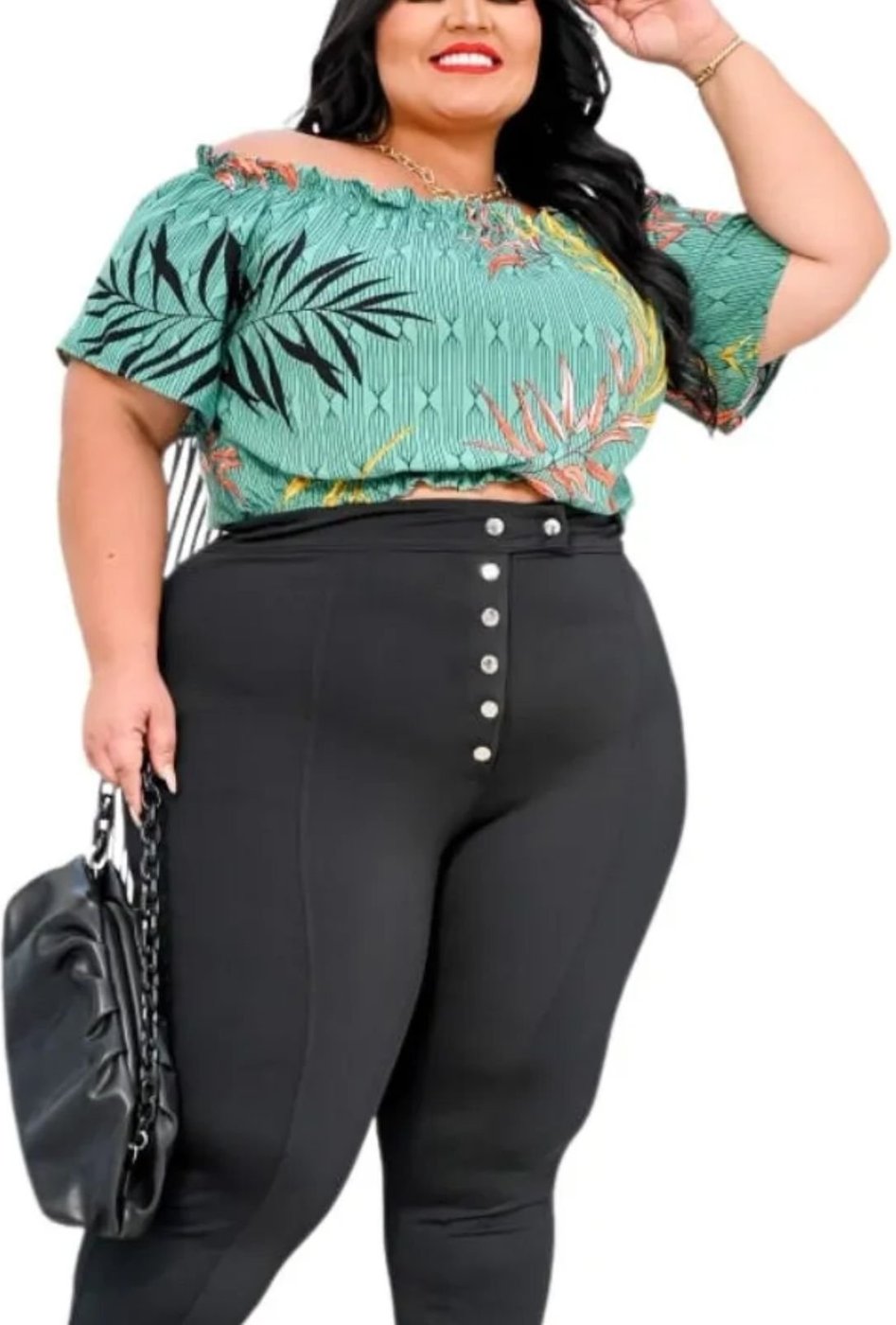 Calça Summer Body Viscolycra Legging Plus Size Feminina Botões Frente