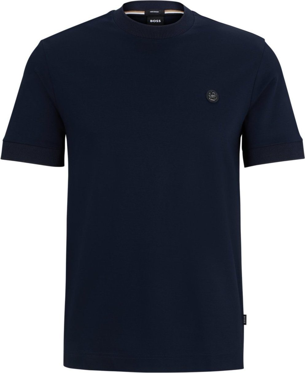 Imagem principal Camiseta De Algodão Mercerizado Com Monograma M-M Boss azul Boss azul