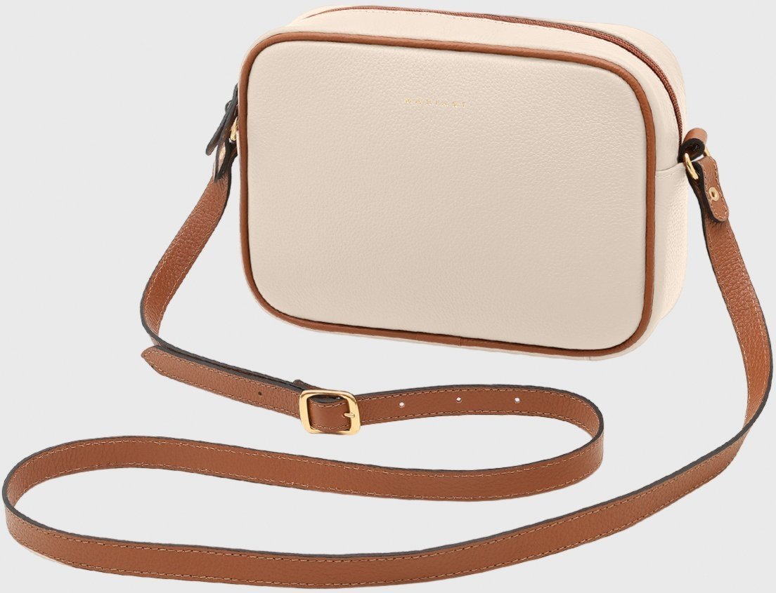 Bolsa Transversal Couro Mariart Jeri Off White/Camel