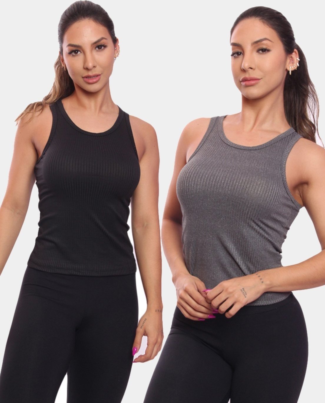 Imagem principal Kit 2 Regatas Nadador Canelada Feminina Lisa Blusa Blusinha Básica Treino Academia Colorido ADRIBEN multicolorido ADRIBEN multicolorido