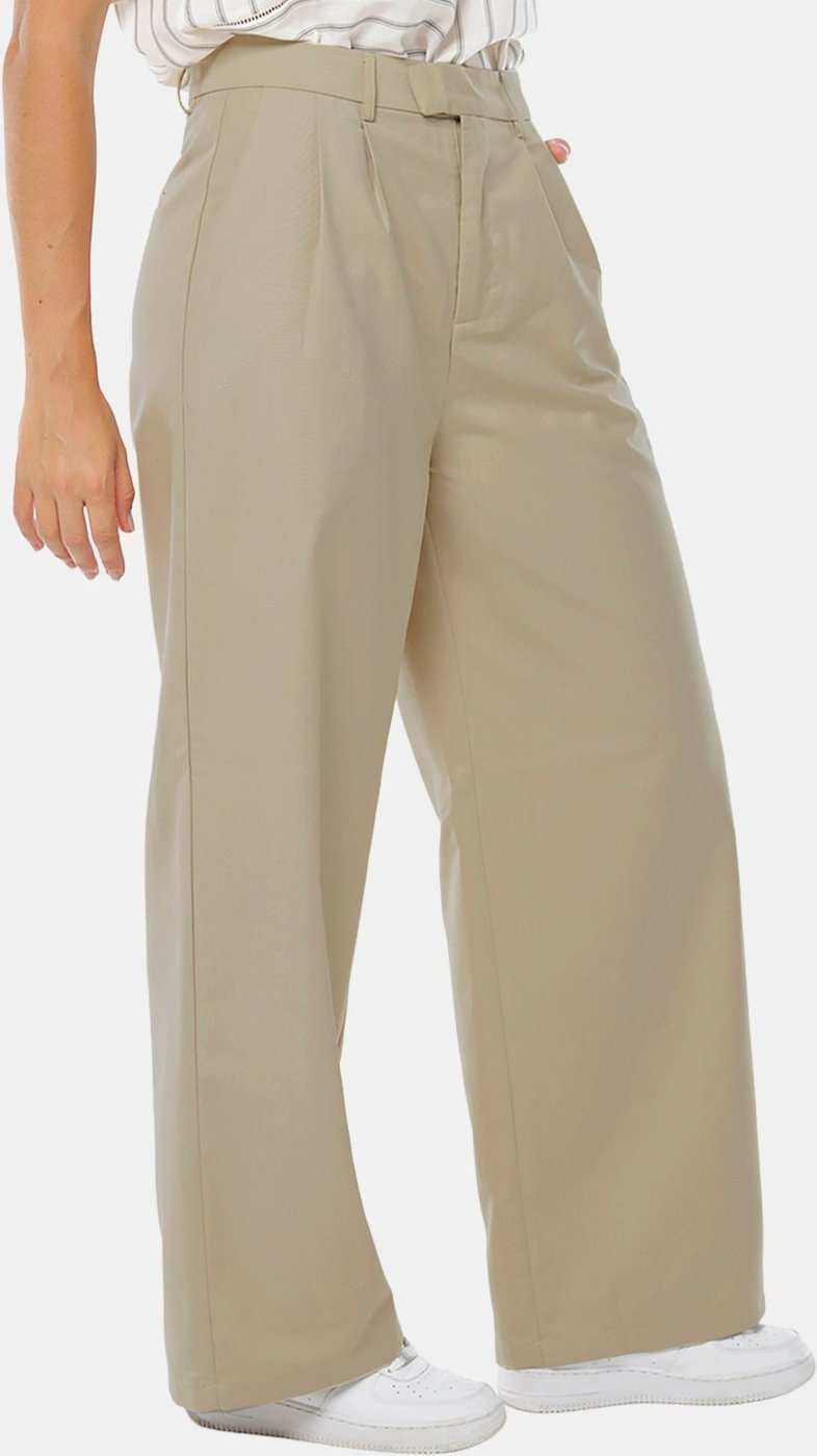 Calça de Pregas Mocha Sob Cintura Alta em Viscose com Elastano