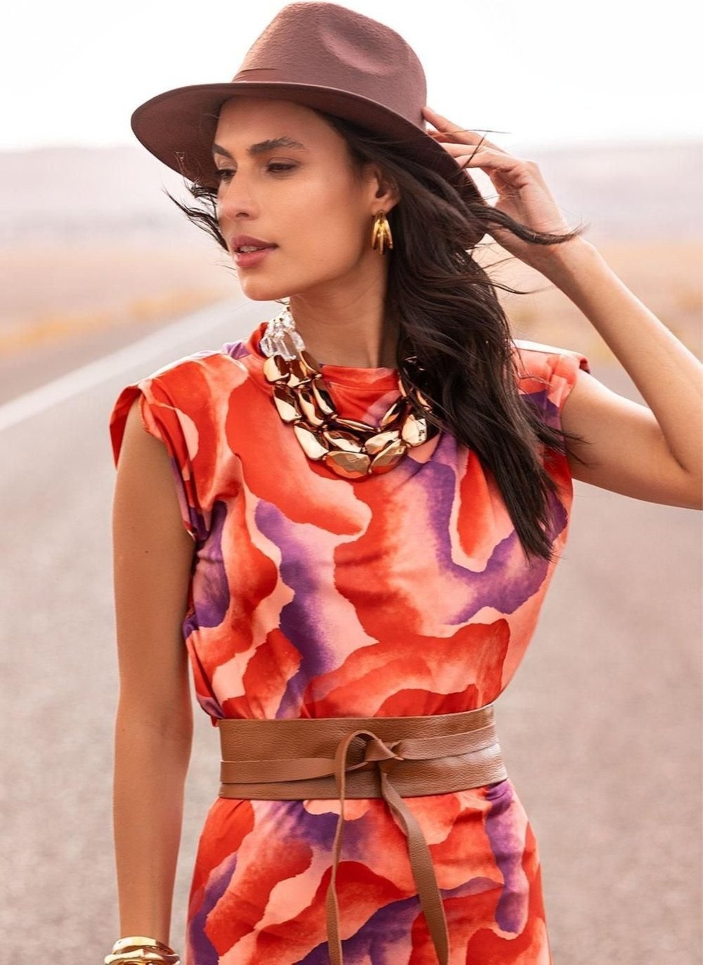 Imagem principal Blusa Feminina Aquarela Em Malha Fria Quintess laranja Quintess laranja