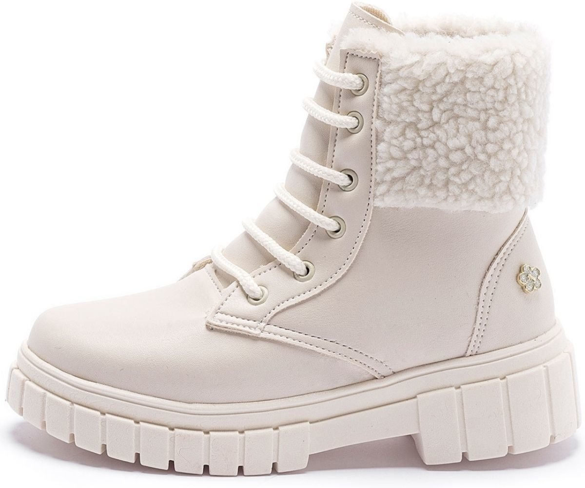 Infantil - Coturno Feminino Tininha Menina Cano Curto com Pelo Off White