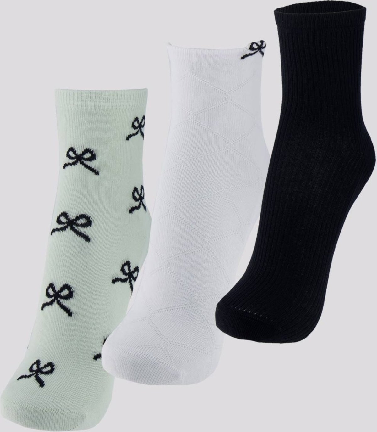 Kit Meia Selene 3 Pares Soquete Feminino Preta e Branca