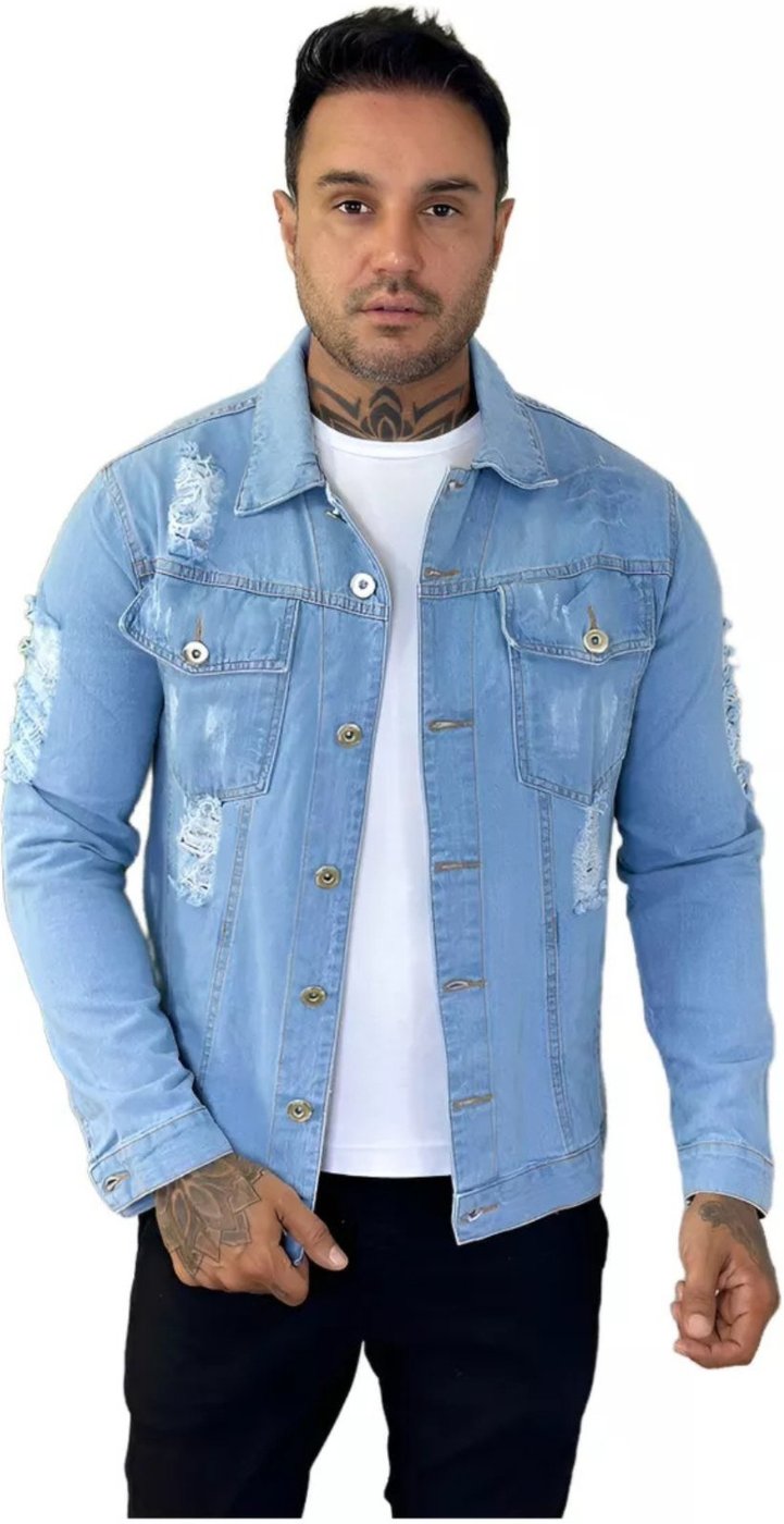 Imagem principal Jaqueta Masculina Jeans Light Com Rasgo Jeans Claro azul JEANS LIGHT azul