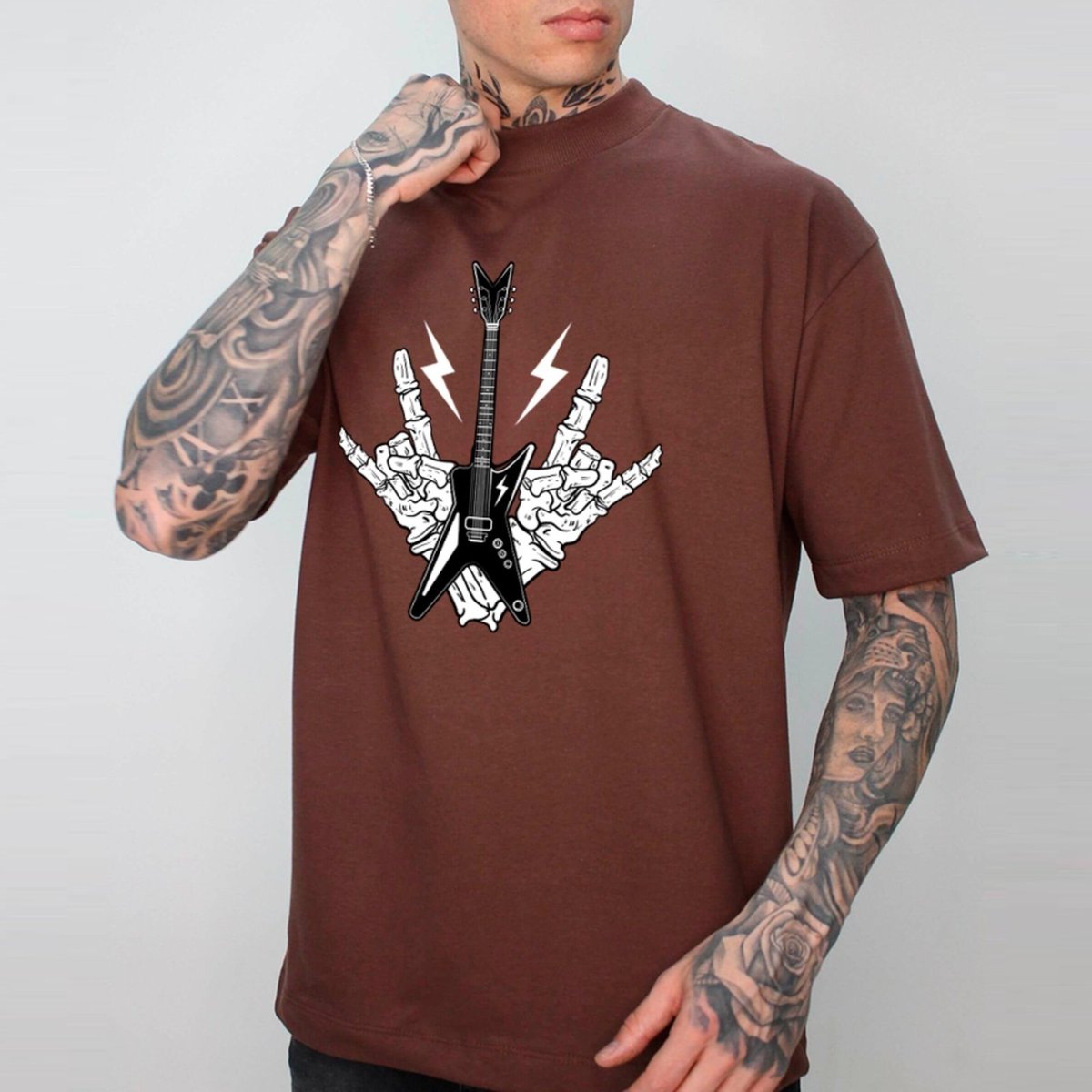 Imagem principal Camiseta Ousy Unissex Streetwear Rock Guitar Lightning Visual Impactante Oversized branco ousy branco