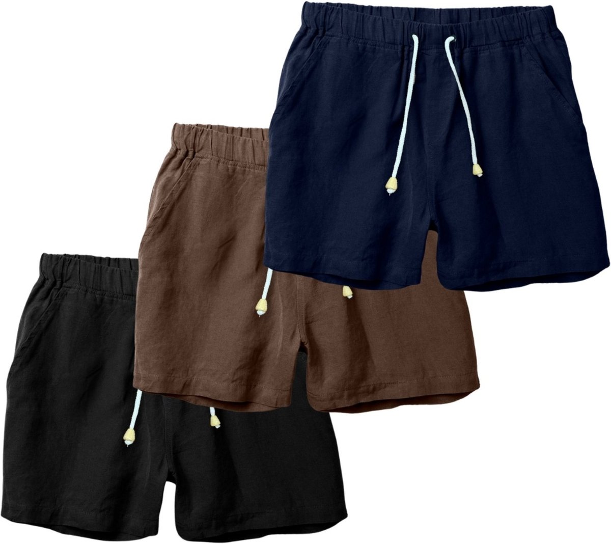 Imagem principal Kit 3 Shorts Linho Premium Bermuda Masculina Moda Praia Luxo Relaxado preto Relaxado preto