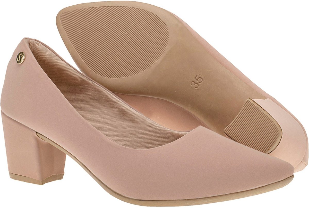 Sapato Social Scarpin Bico Fino Luxo Festa Shekinah Salto Baixo Quadrado Macio Social