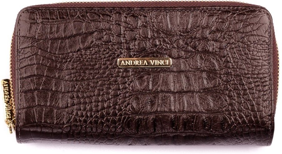 Imagem principal Carteira feminina de couro croco Tinna 10x19cm - Café Andrea Vinci vermelho Andrea Vinci vermelho