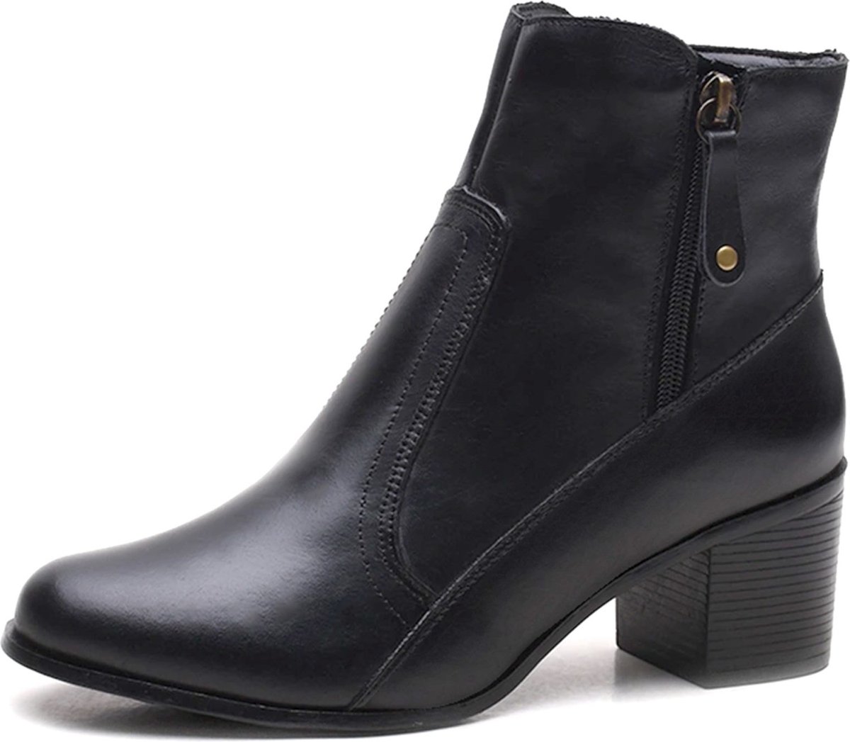 Imagem principal Bota Feminina Em Couro Com Zíper Confortável Salto Bloco Madus café Madus café