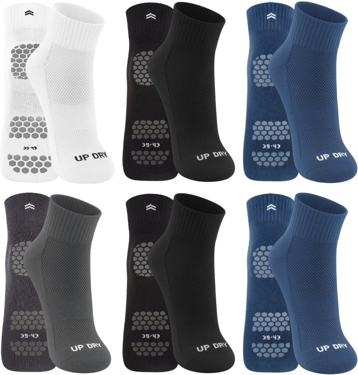 Kit 6 Pares Meia Antiderrapante Up Dry Hidroginástica Pilates Yoga Respirável Sola Emborrachada