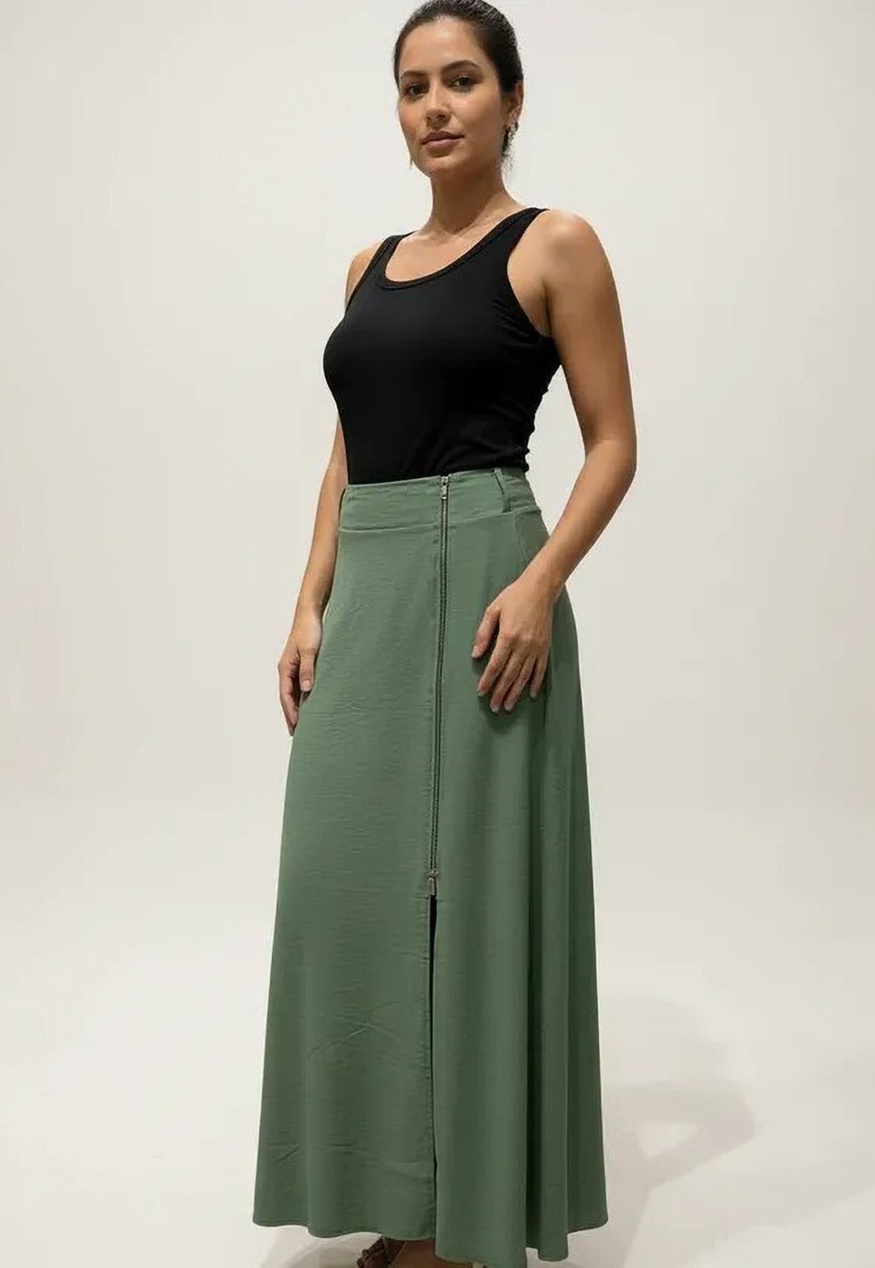 Saia Cabanafree Midi com Zíper Musgo