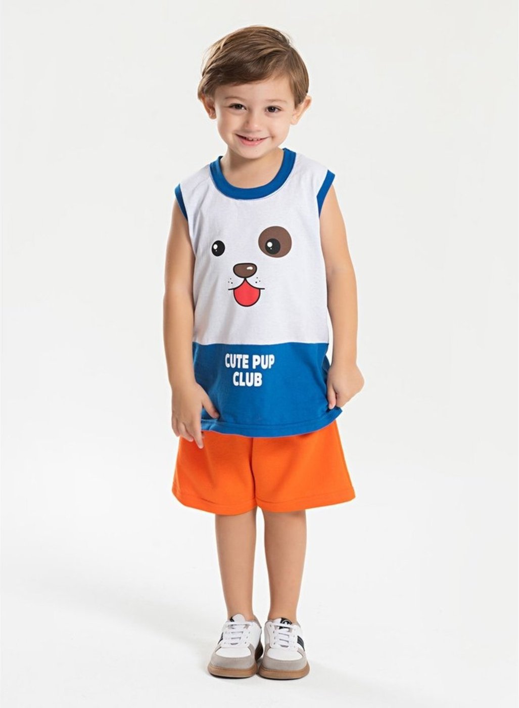 Imagem principal Infantil - Conjunto Verão Menino Royal Regata com Recorte e Bermuda Cachorrinho Molekada azul royal Molekada azul royal