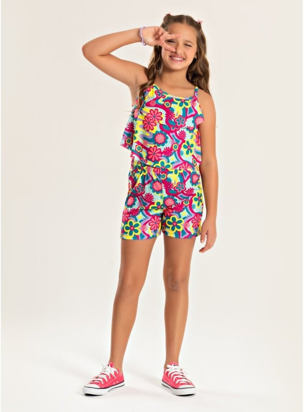 Imagem principal Infantil - Conjunto Molekada Verão Menina Pink Regata com Babado e Shorts Floral rosa pink Molekada rosa pink