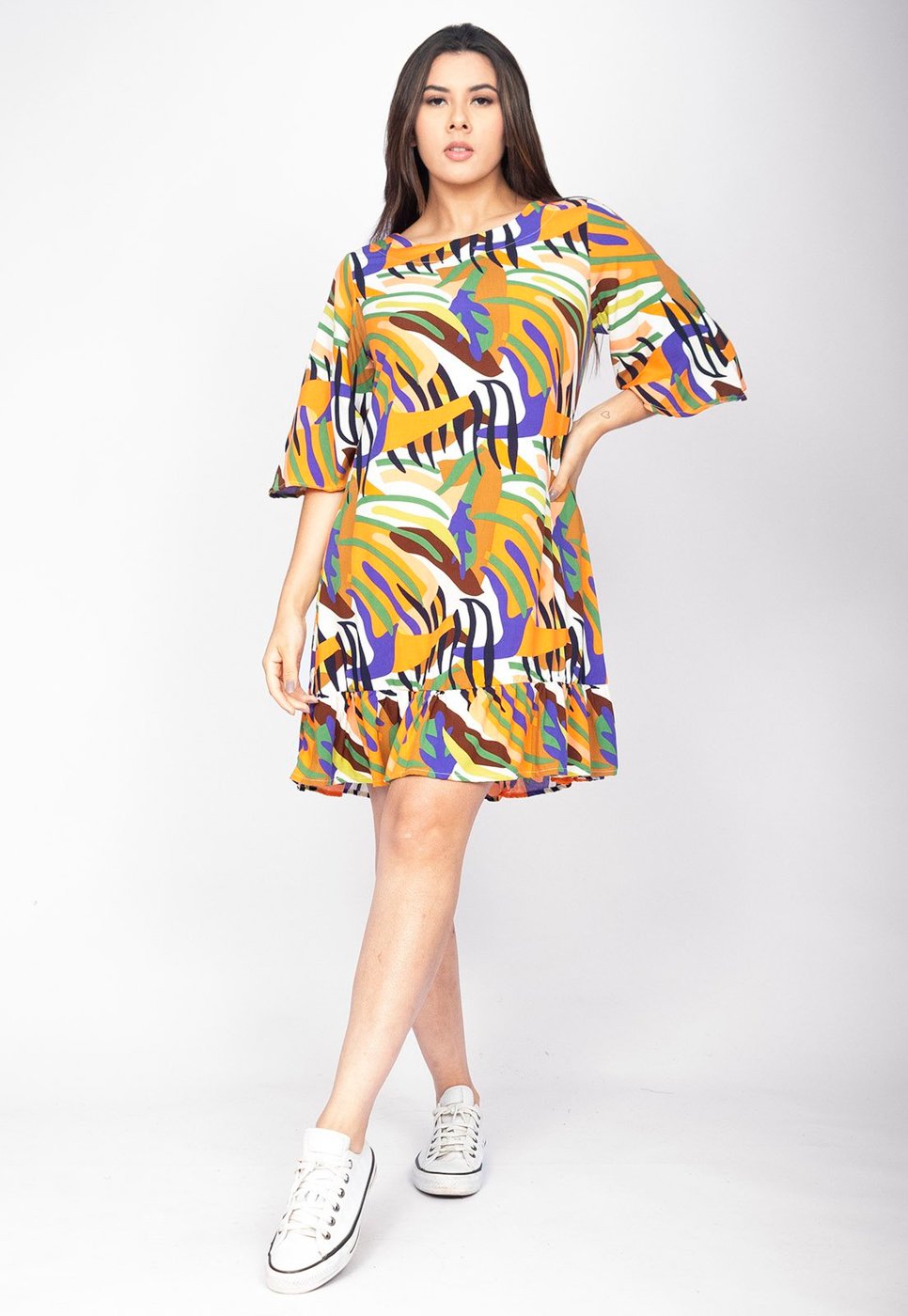 Vestido Amazonia Vital Curto Viscose Estampa Cores Vibrantes