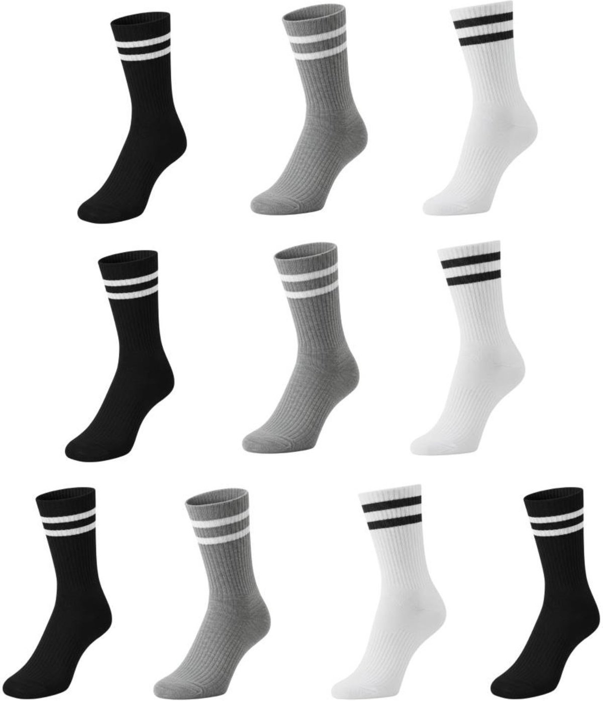 Kit 10 Meias Listradas Cano Médio Algodão Academia Skate Caminhada 2 Listras