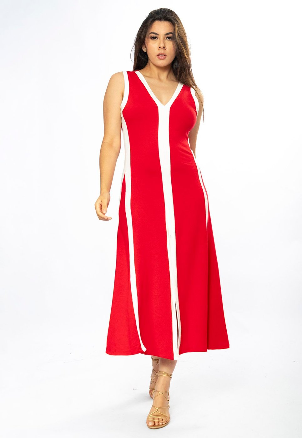 Vestido Midi Amazônia Vital Fenda Frontal Color Block