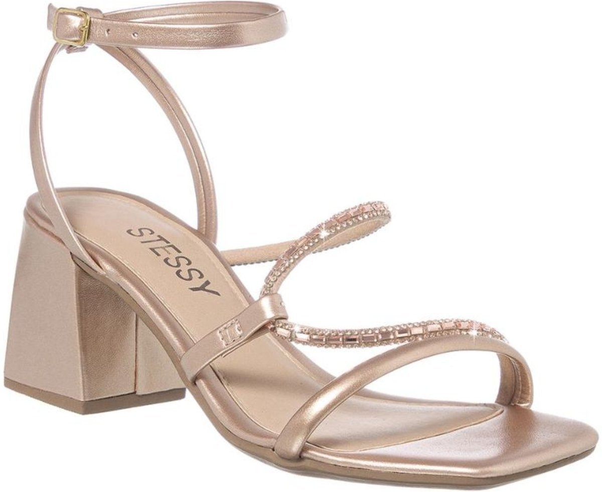 Sandália Feminina Festa Original Strass Elegante Salto Baixo 34