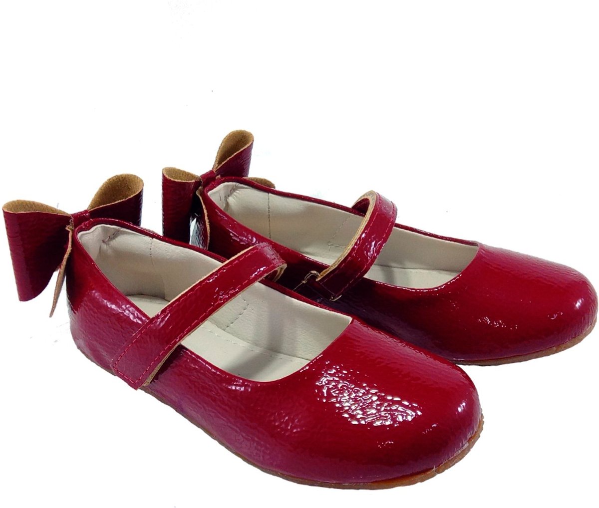 Infantil - Sapatilha Menina Bailarina Casual Sapato Boneca Enfeite Laço Atrás Kimey Verniz Vermelho
