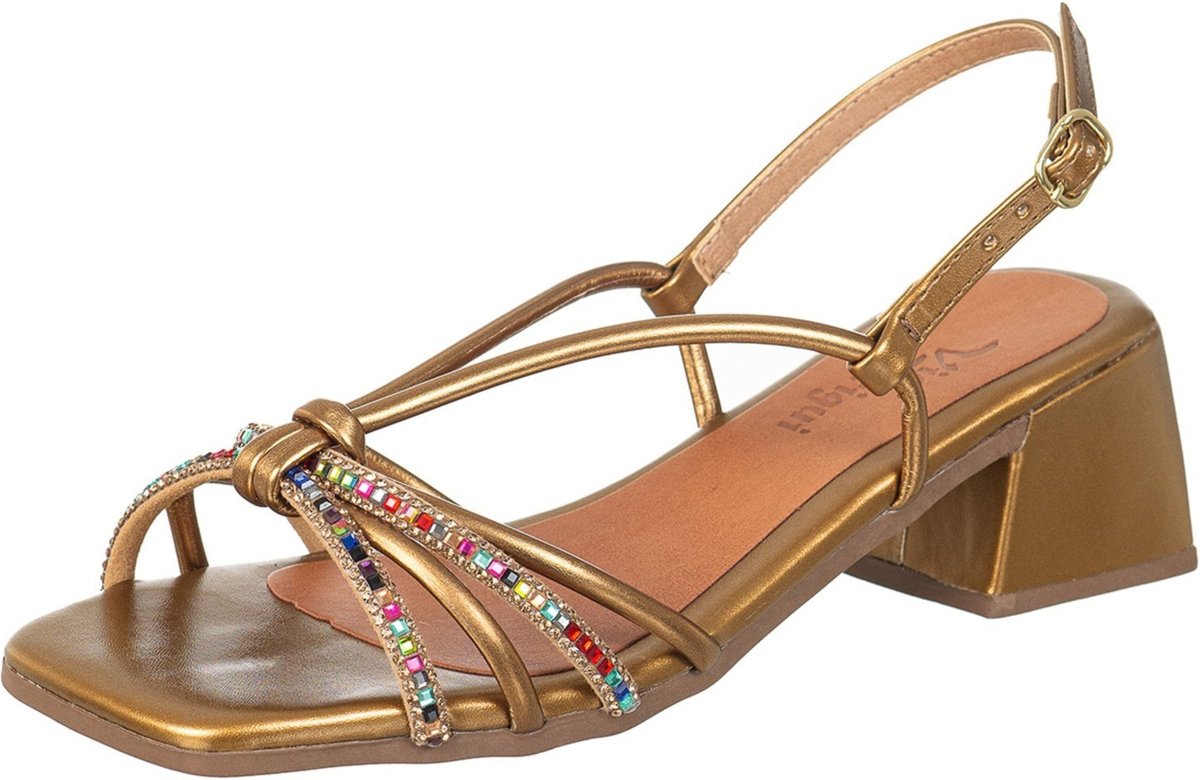 Sandália Fem Salto Médio Grosso Via Birigui C Strass Brilhos