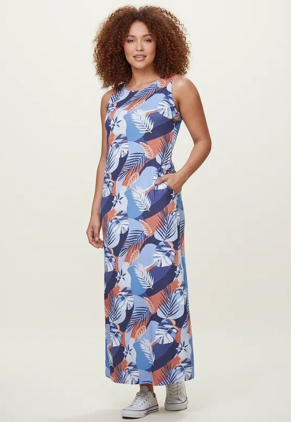 Vestido CabanaFree Longo Plano com Bolso Estampa Jardim Celeste