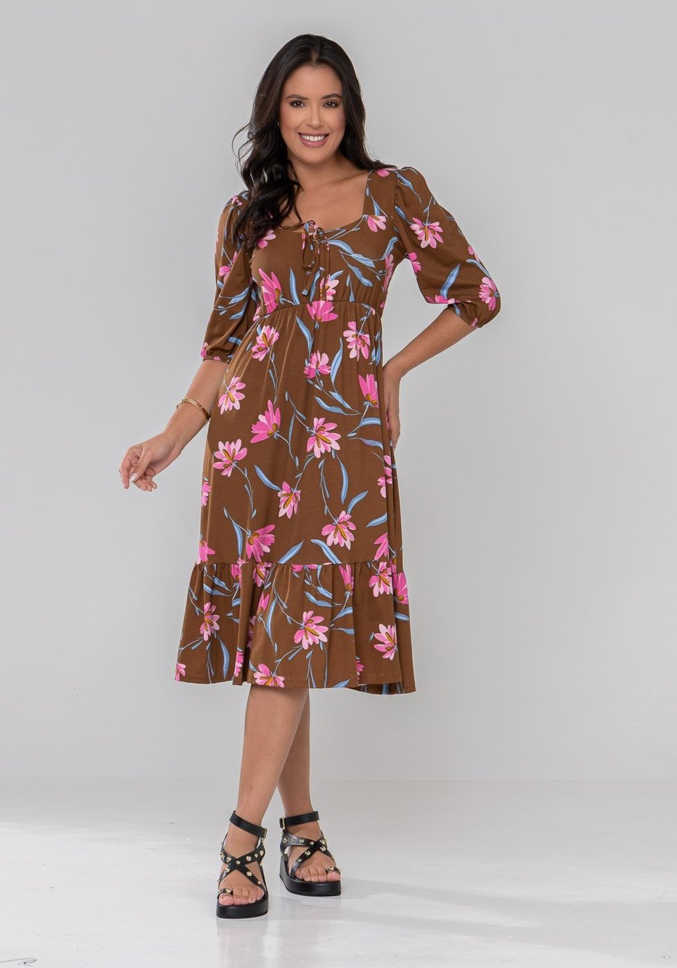 Vestido Aura Midi Catarina Floral Sintonia